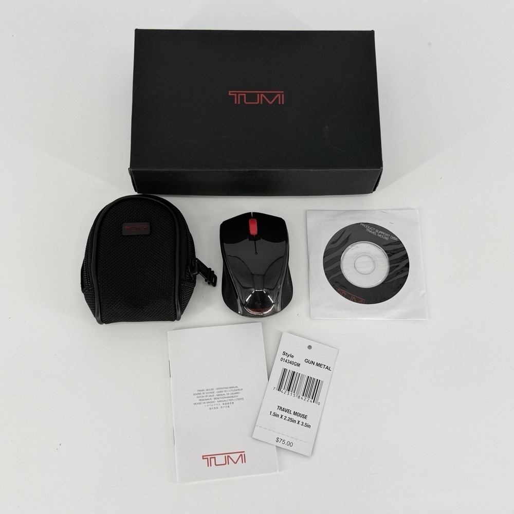 TUMI Wireless Laser Travel Mouse Gunmetal USB Receiver Case Open Box